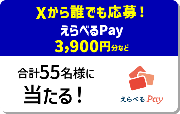 えらべるPay 3,900円分など 合計55名様に当たる!